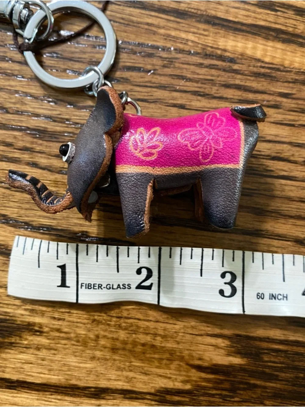 Handmade Brown Leather Elephant Keychain Bag Charm Cute Animal Accessory